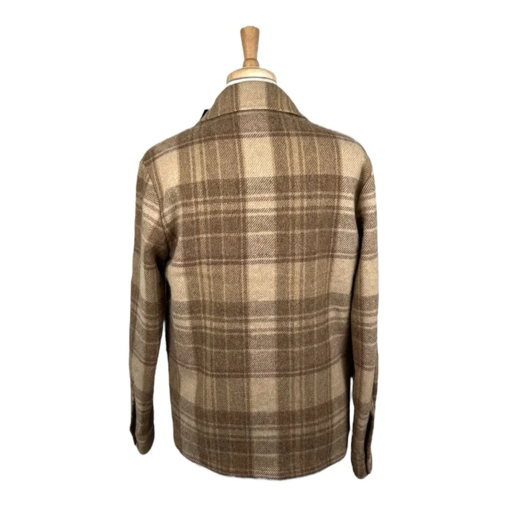 Ralph Lauren Purple Label Brown Check Shetland Wool Suede Trim Blazer 38R NWT